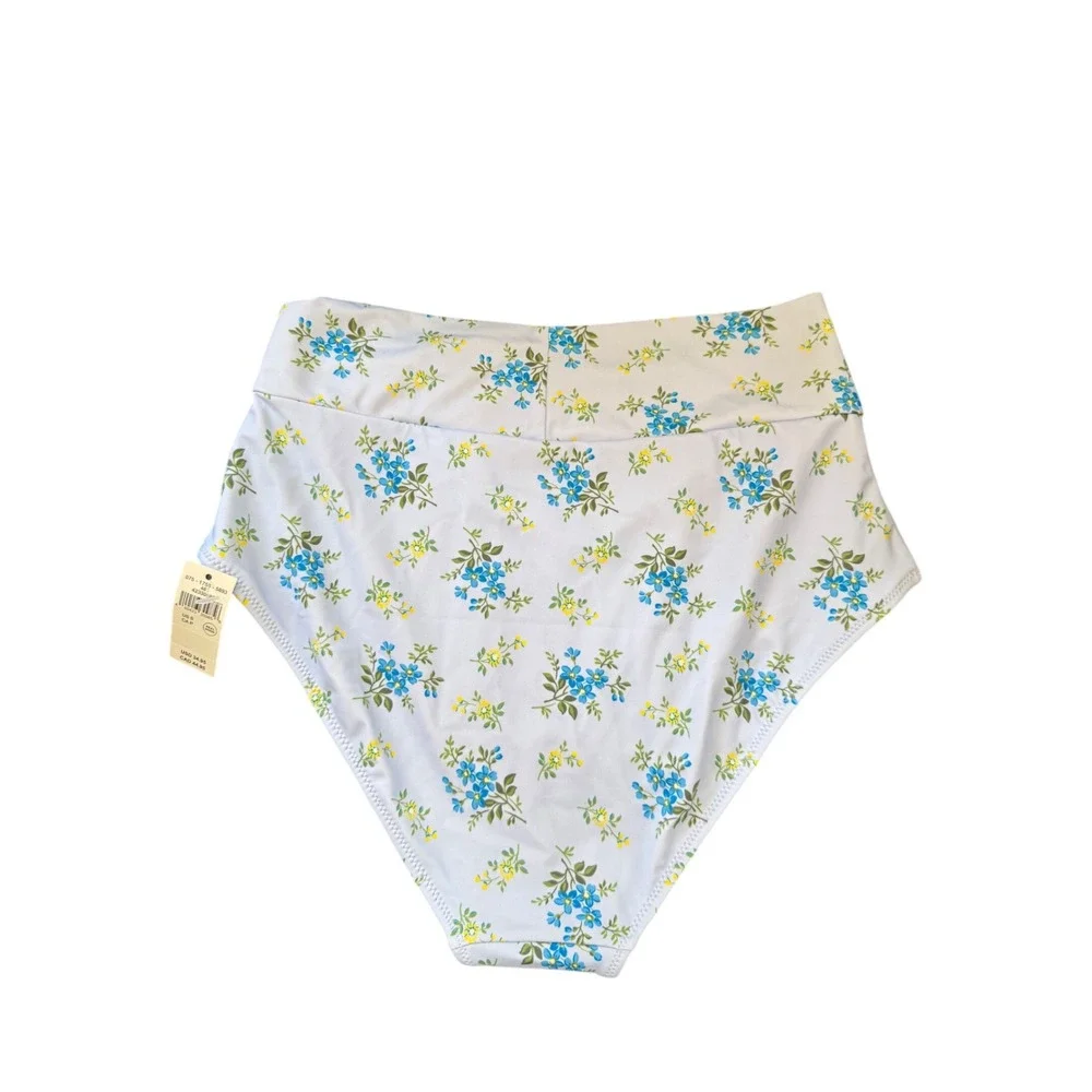 Aerie Real Good High Waisted Crossover‎ Bikini Bottom Blue Floral Small nwt